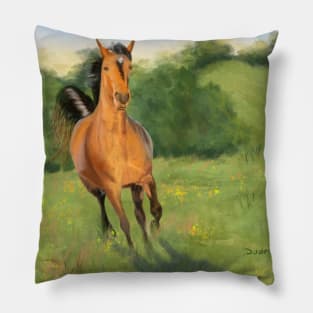 Horse Galloping in a Meadow Pillow