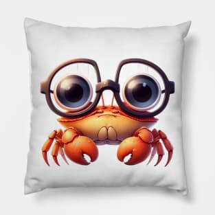Cute little crab wearing glasses Pillow