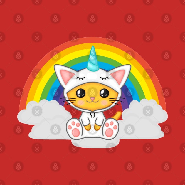 Unicorn Cat on a Cloud and Rainbow by antarte