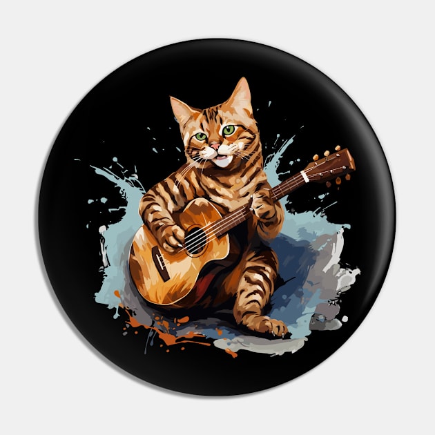 Bengal Cat Playing Guitar Pin by Graceful Designs