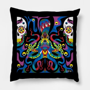 kaiju kraken in ecopop wallpaper art Pillow