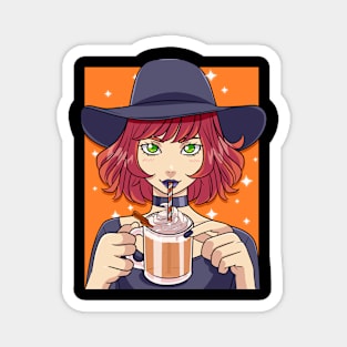 Pumpkin Spice Latte Witch Halloween Coffee Lover Magnet