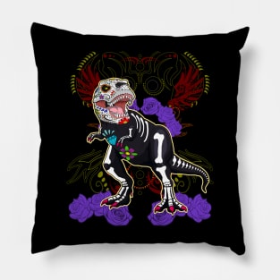 Day of Dead Sugar Skull T-Rex Halloween Dinosaur Pillow