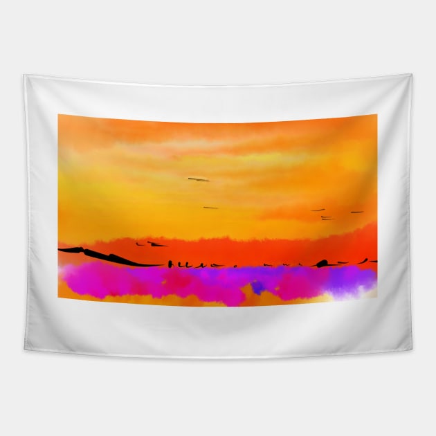 Orange Abstract Sunset Tapestry by KirtTisdale