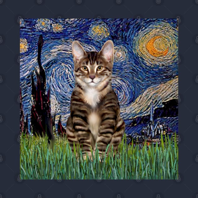 Starry Night by Vam Gogh Adapted to Include a Tabby Tiger Cat by Dogs Galore and More