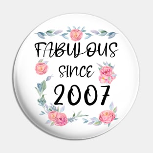 Women 14 Years Old Fabulous Since 2007 Flowers Pin