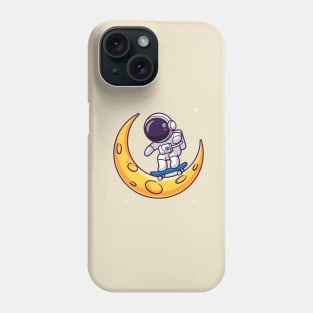 Cute Astronaut Playing Skateboard On Moon Cartoon Phone Case