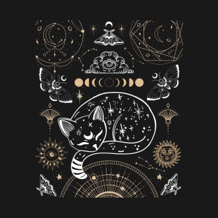 Cat Luna Moth Moon Phases Dark Academia Aesthetic Occult Goth T-Shirt