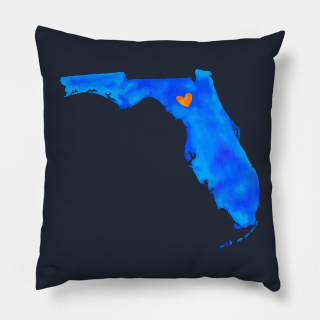 Watercolor Gainesville Love on Dark Blue Pillow by ktomotiondesign