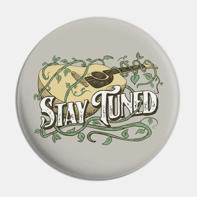 Stay Tuned! Acoustic Guitar & Vine Vintage Music Artistic Pin by GIANTSTEPDESIGN