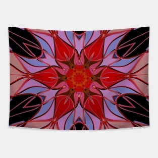 Cartoon Mandala Flower Red Blue and Pink Tapestry