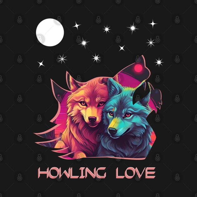HOWLING LOVE MOON STARS WOLVES WOLF SILHOUETTE by StayVibing