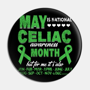 May Is National Celiac Disease Awareness Month Green Ribbon Pin