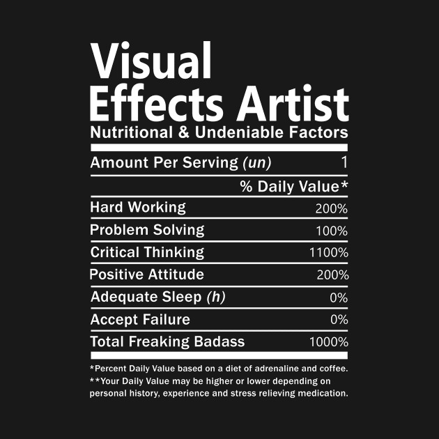 Visual Effects Artist T Shirt - Nutritional and Undeniable Factors Gift Item Tee by Ryalgi