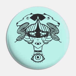 Strange Girl With Fox Dogs, Snakes, And Third Eye, Weird Art Pin