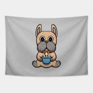 Cute Bulldog with Hot Chocolate on valentine day Tapestry