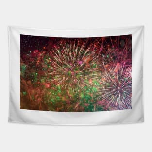 Colorful fireworks against dark sky Tapestry