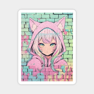 Kawaii Aesthetic Pastel Nekomimi Anime Cat Girl Graffiti Art Style Magnet