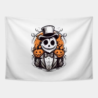 scary men in suit and pumpkins on shoulder Tapestry