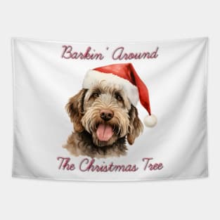 Christmas Labradoodle Dog in Santa Hat Tapestry