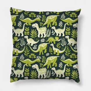 Delightful Dinosaurs in Enchanted Garden Pattern Pillow