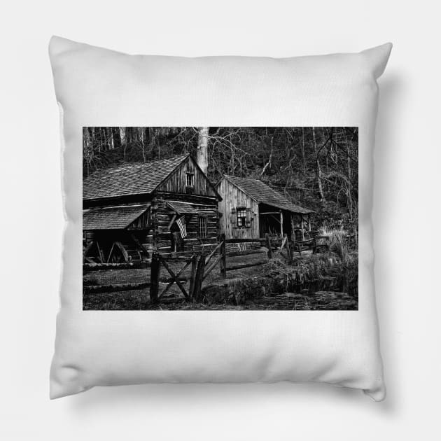 Country Living In Black And White Pillow by JimDeFazioPhotography