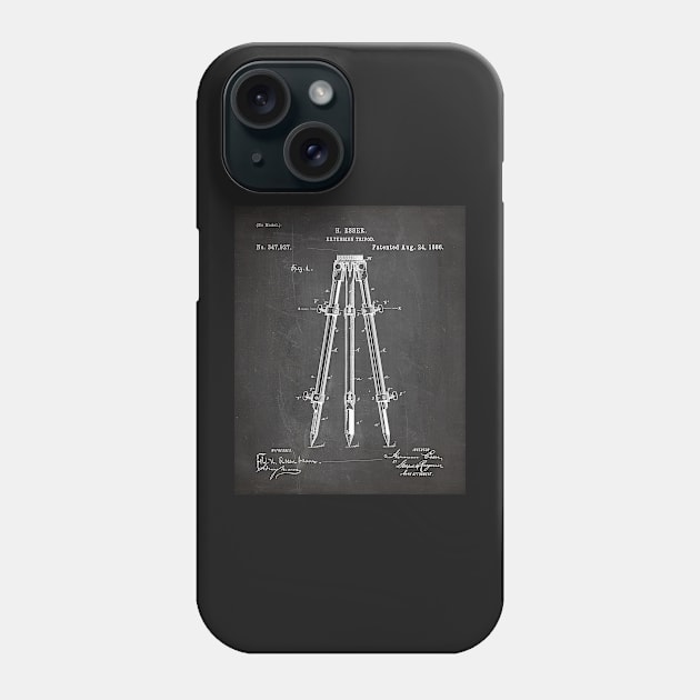 Surveyor Tripod Patent - Land Surveying Geology Geography Art - Black Chalkboard Phone Case by patentpress