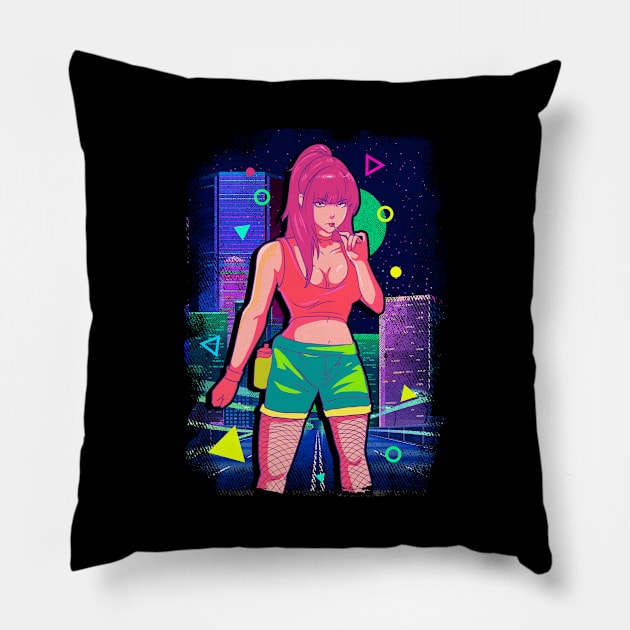 Cute Vaporwave Anime Girl Aesthetic Dance Music Pillow by theperfectpresents