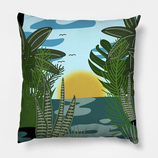 Stay wild natural habitat vector drawing Pillow by Arch4Design