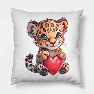 Valentine Jaguar Holding Heart Pillow