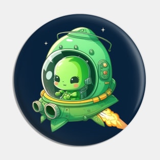 Cute alien in its cute spaceship Pin