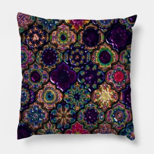 Moroccan Tile pattern, metallic Pillow