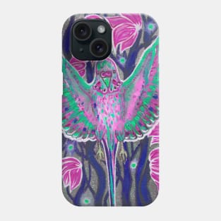 Colorful violet budgie bird in flowers Phone Case