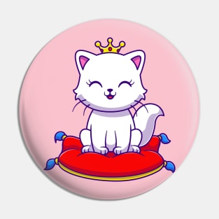 Cute Queen Cat Sitting On Pillow Cartoon Pin