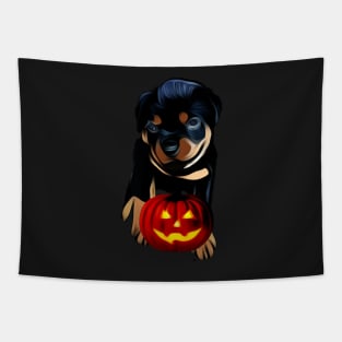 Happy Rottweiler Halloween Tapestry