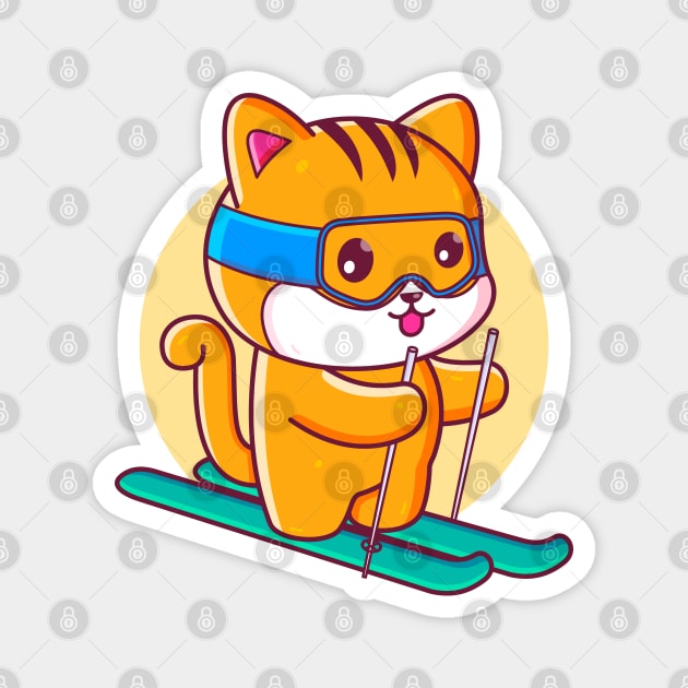 Cute Kawaii Cat Ski - Cat Ski - Magnet