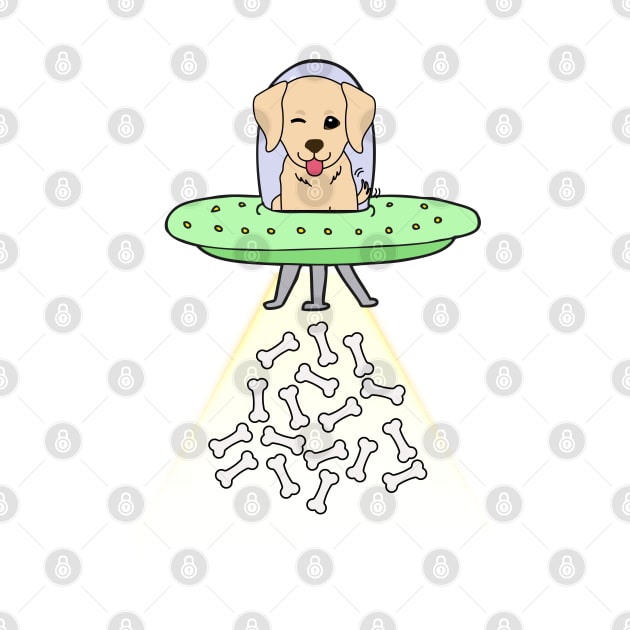 Funny retriever dog is flying a ufo by Pet Station