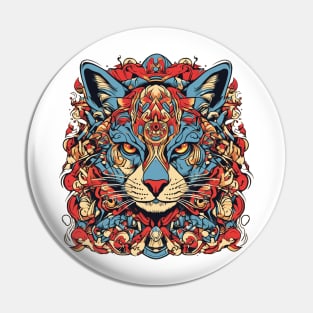 Psychedelic blue and red cat tattoo design Pin