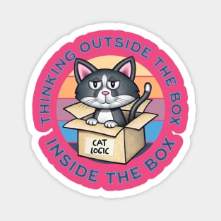 Funny Cute Cat Thinking Outside the Box in The Box Magnet