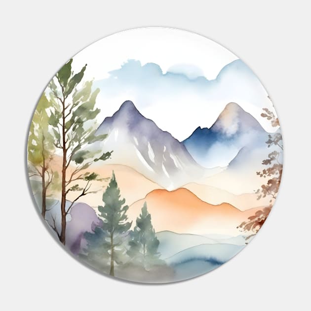 Watercolor Mountains Pin by Anik Arts