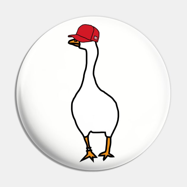 White Goose Wearing Stolen Red Hat Pin by ellenhenryart