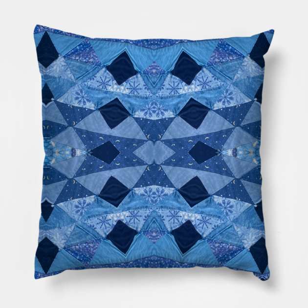 Blue Patchwork Quilt Pattern Pillow by Amanda1775