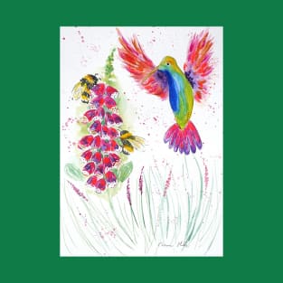 Cute Hummingbird, bumblebees and Foxglove T-Shirt