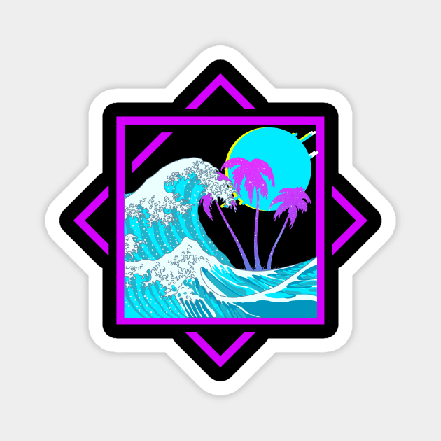 Vaporwave Aesthetic Great Wave Off Kanagawa Paradise Sunset Otaku Gift Magnet by VaporwaveAestheticDreams