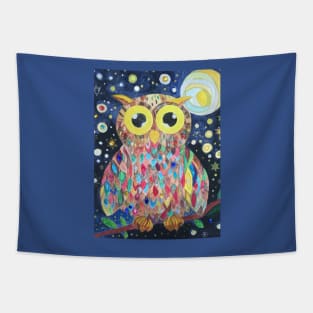 Cute multicoloured rainbow owl jewelled silver gold painting Tapestry