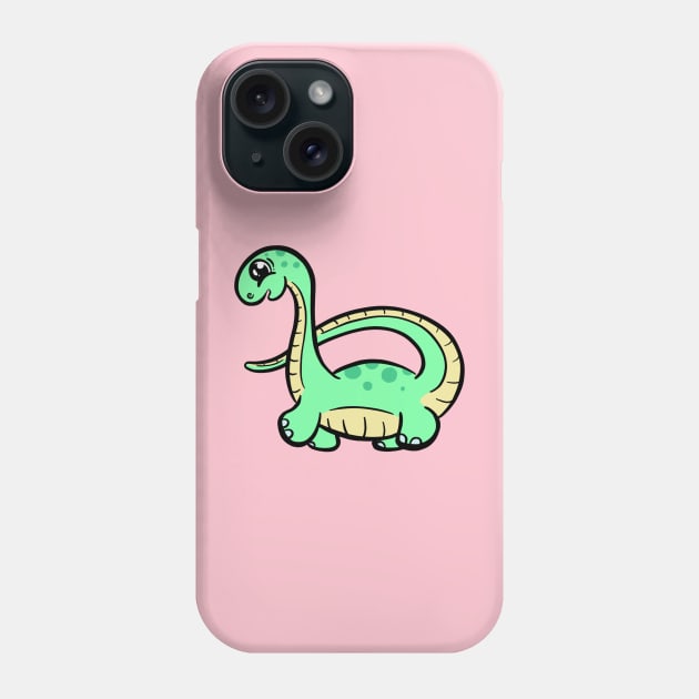 Cute Green diplodocus dinosaur cartoon character Phone Case by Squeeb Creative