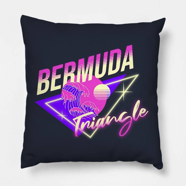 Bermuda Triangle - 80s retro neon Pillow by BodinStreet