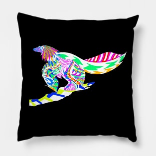 wing fossil dinosaur bird in ecopop zentangle of rainbow Pillow