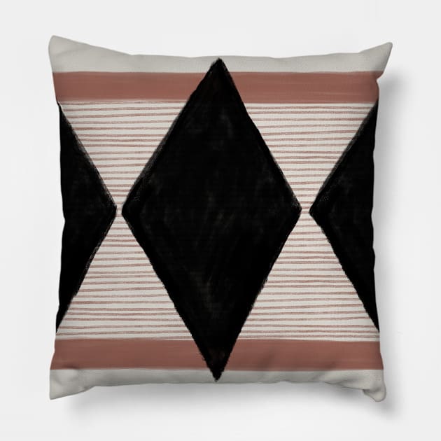 Boho Aesthetic Geometric Pattern in Clay Pink and Black Pillow by YourGoods