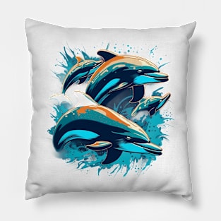 Sea Symphony Grunge Dolphins Pillow